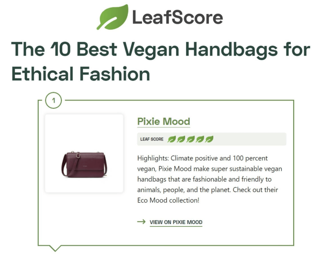 LeafScore: The 10 Best Vegan Handbags for Ethical Fashion - Pixie Mood Vegan Leather Bags