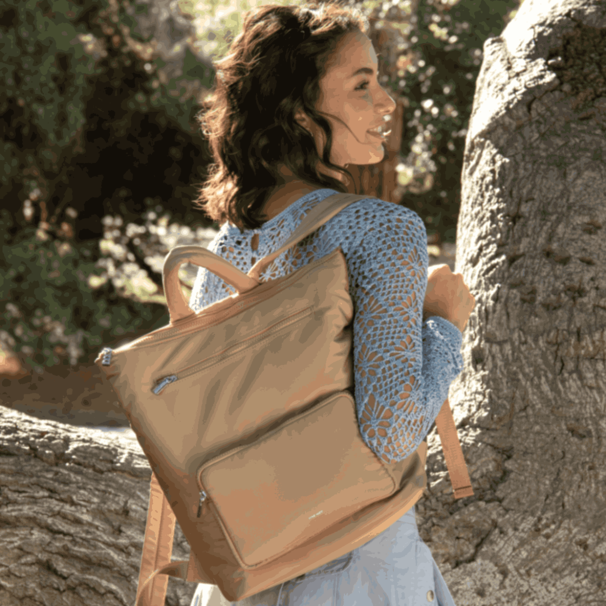Backpack with handbag sale
